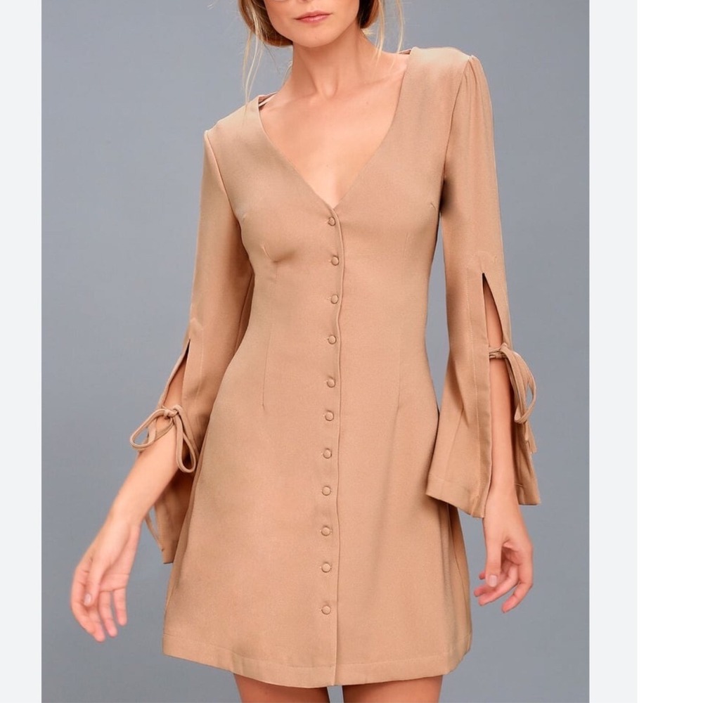 The Fifth Label beige Jeanne mini dress‎ bell long sleeve button down size small